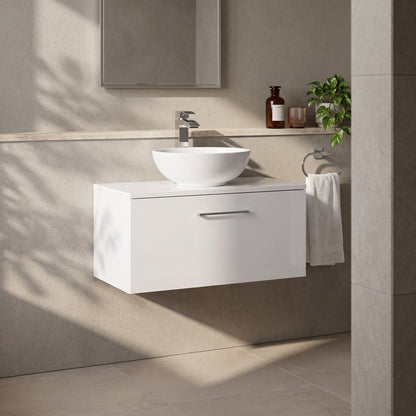 Fairford Aspri Gloss White 800mm 1 Drawer Wall Hung Vanity Unit with Worktop
