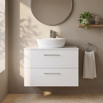 Fairford Aspri Gloss White 800mm 2 Drawer Wall Hung Vanity Unit with Worktop
