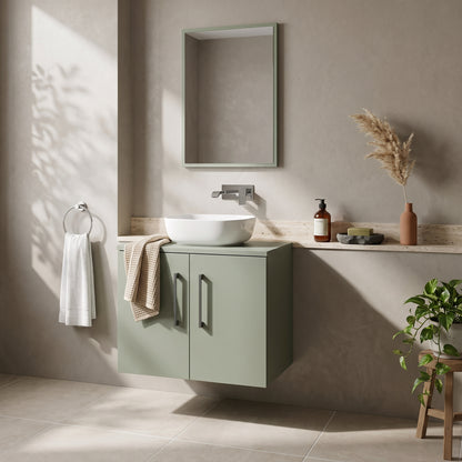 Fairford Aspri Satin Green 600mm 2 Door Wall Hung Vanity Unit with Worktop