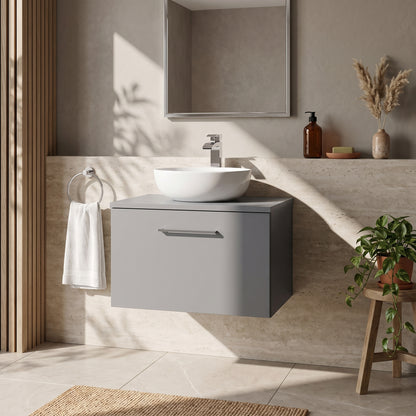 Fairford Aspri Satin Grey 600mm 1 Drawer Wall Hung Vanity Unit with Worktop
