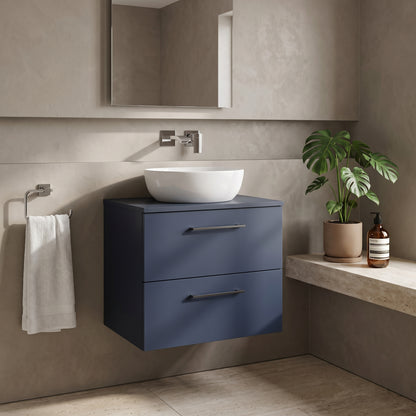 Fairford Aspri Midnight Blue 600mm 2 Drawer Wall Hung Vanity Unit with Worktop