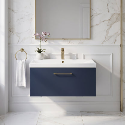 Fairford Aspri Midnight Blue 800mm 1 Drawer Wall Hung Vanity Unit