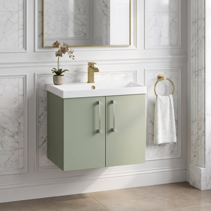 Fairford Aspri Satin Green 600mm 2 Door Wall Hung Vanity Unit