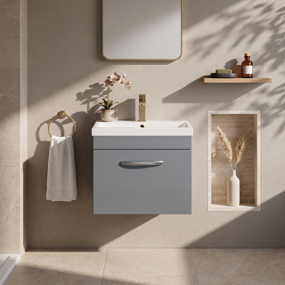 Fairford Carnation 500mm Gloss Grey Wall Hung 1 Drawer Vanity Unit