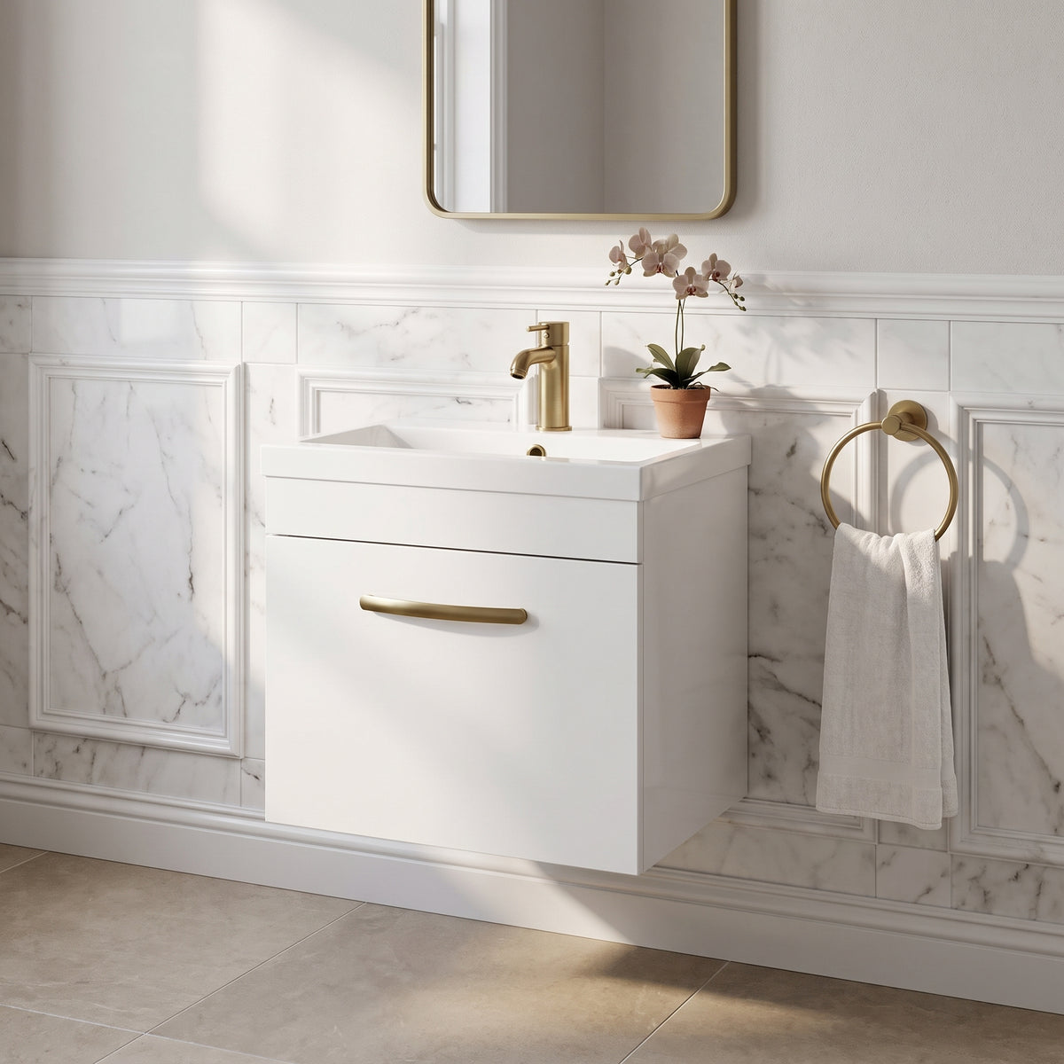 Fairford Carnation 500mm Gloss White Wall Hung 1 Drawer Vanity Unit