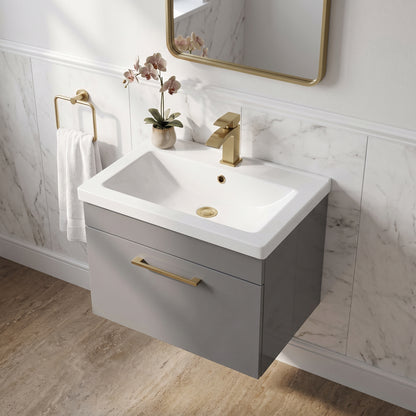 Fairford Carnation 600mm Gloss Grey Wall Hung 1 Drawer Vanity Unit