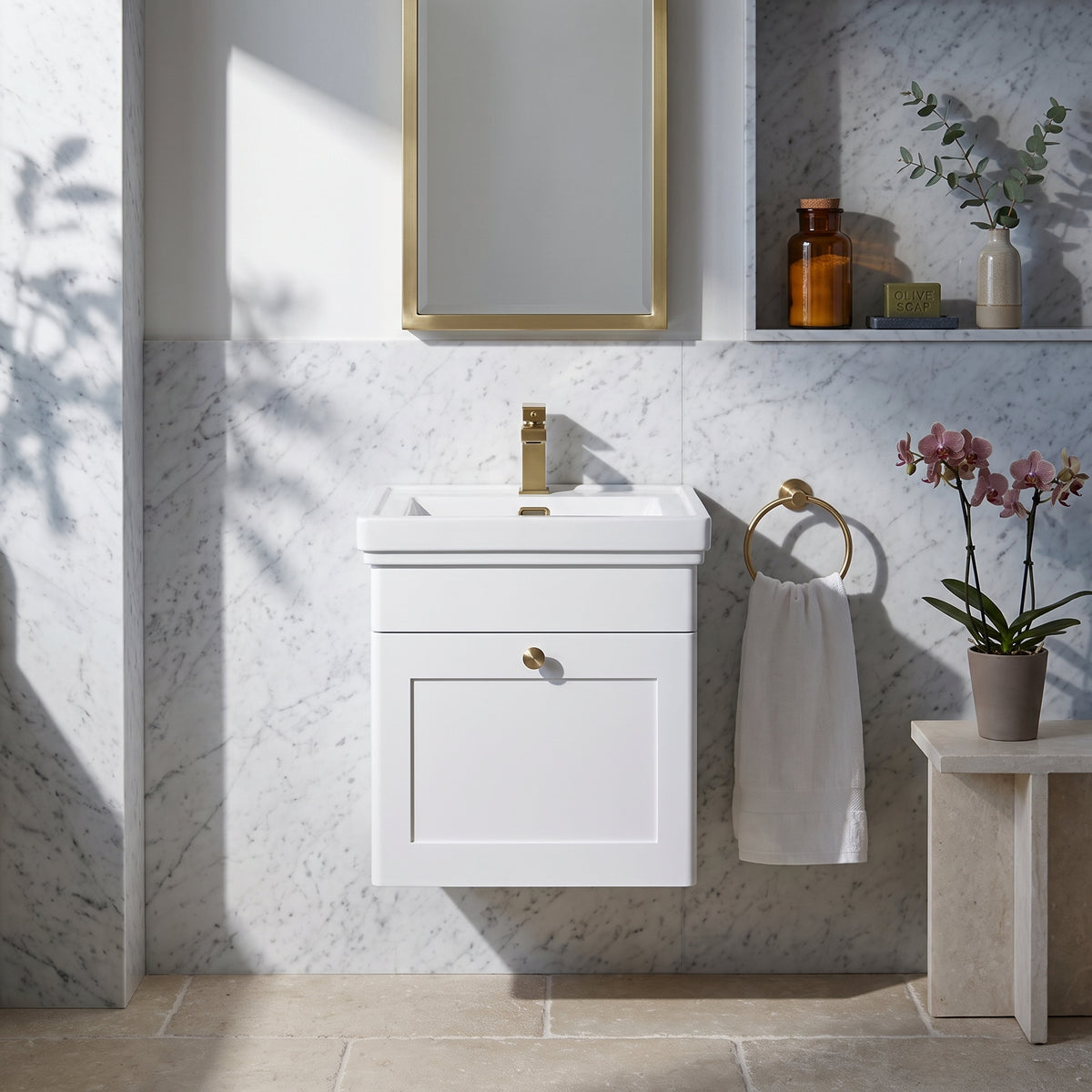 Fairford Laurel 500mm Wall Hung Satin White Vanity Unit - 1 Tap Hole