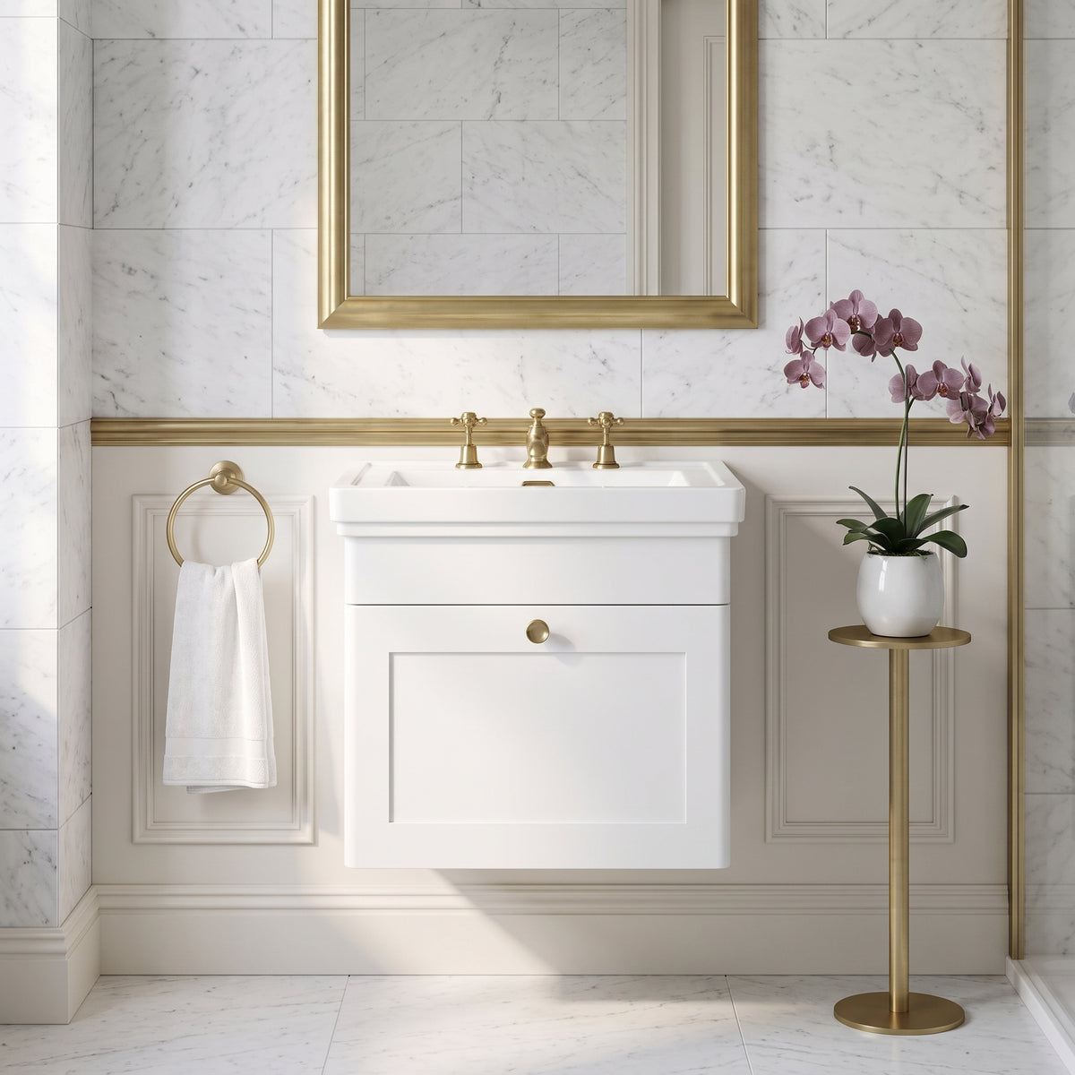 Fairford Laurel 500mm Wall Hung Satin White Vanity Unit - 3 Tap Hole
