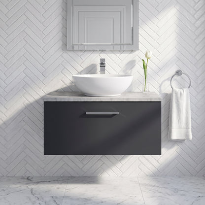 Fairford Aspri Soft Black 800mm 1 Drawer Wall Hung Vanity Unit with Worktop