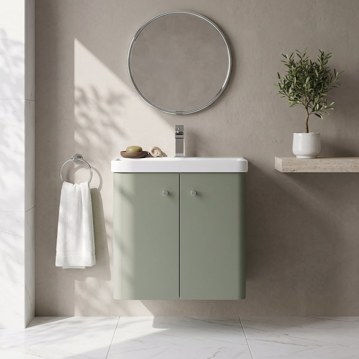 Fairford Crayo Satin Green 600mm 2 Door Wall Hung Vanity Unit