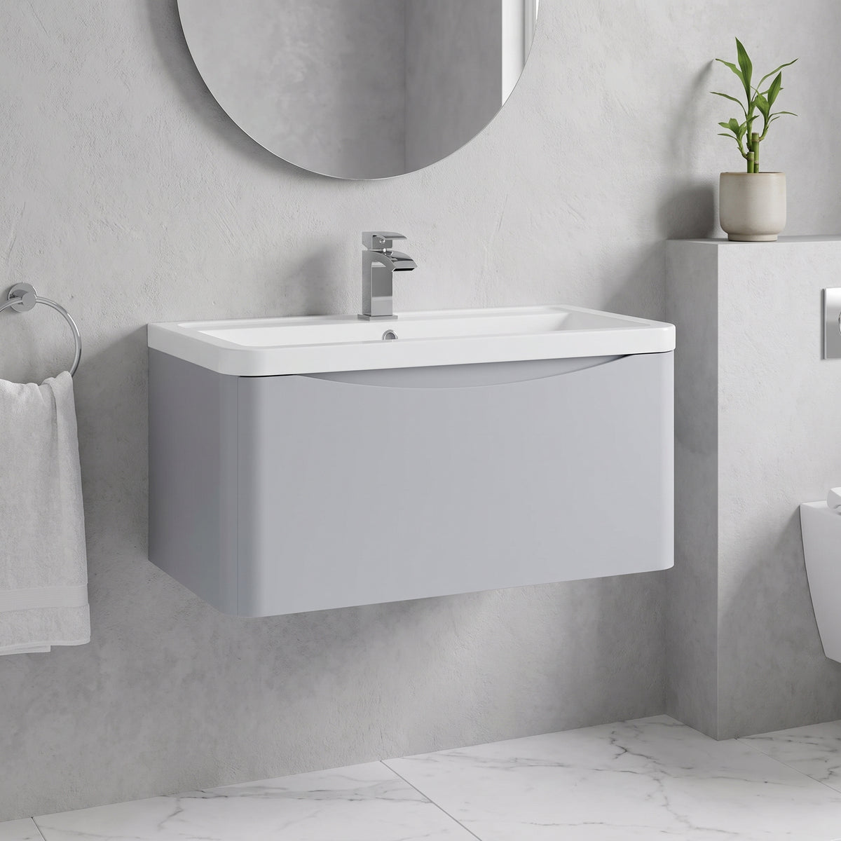 Fairford Eclipse 800mm 1 Drawer Satin Grey Wall Hung Vanity Unit