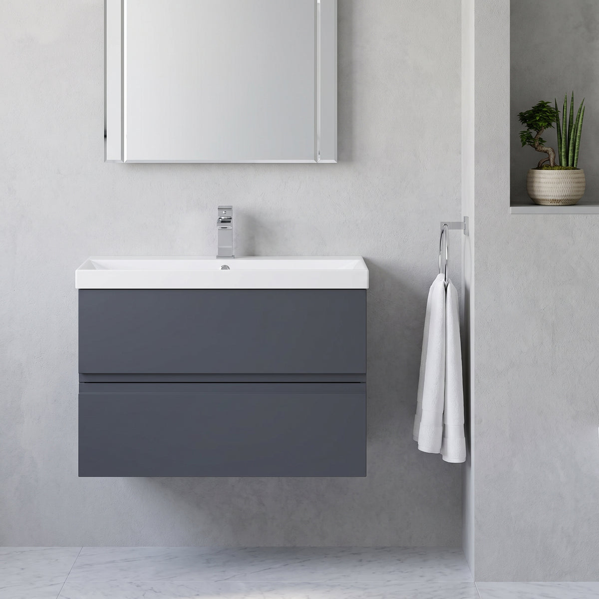 Fairford Finesse Soft Black 800mm 2 Drawer Wall Hung Vanity Unit