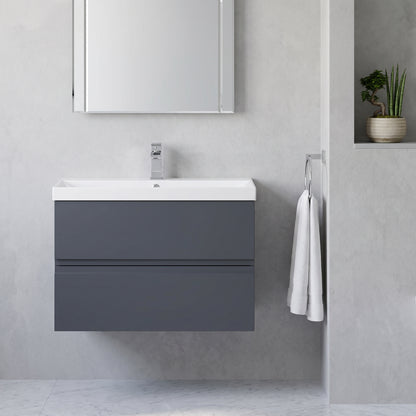 Fairford Finesse Soft Black 800mm 2 Drawer Wall Hung Vanity Unit