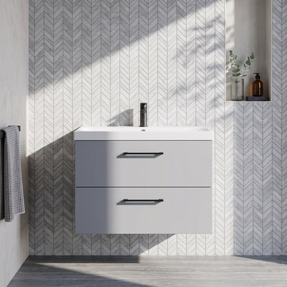Fairford Aspri Satin Grey 800mm 2 Drawer Wall Hung Vanity Unit
