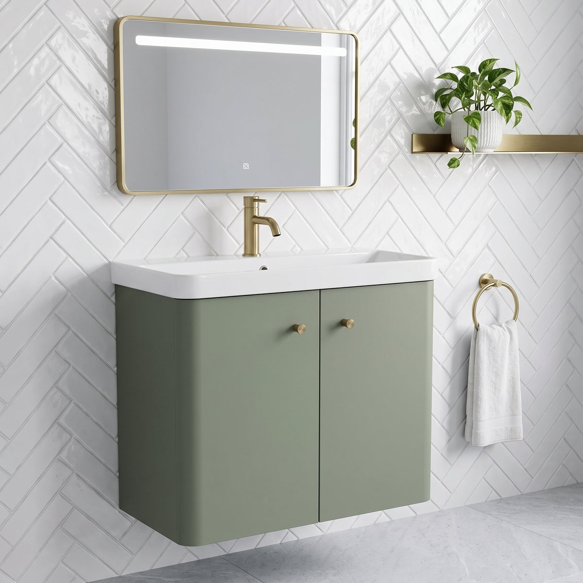 Fairford Crayo Satin Green 600mm 2 Door Wall Hung Vanity Unit