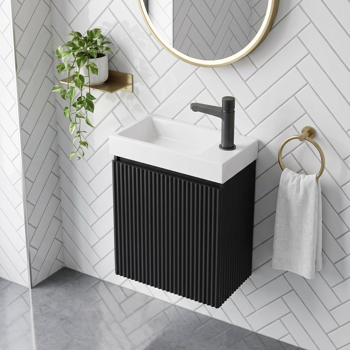 Fairford Fluted Matt Black 400mm Wall Hung Vanity Unit