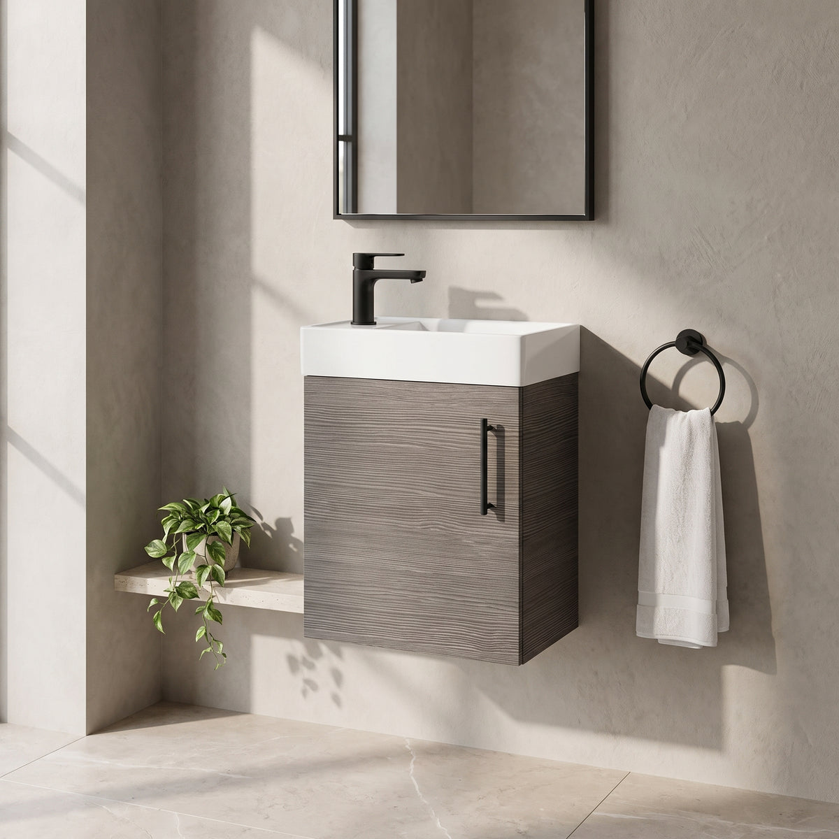 Fairford Minimalist 400mm Grey Avola Wall Hung Vanity Unit