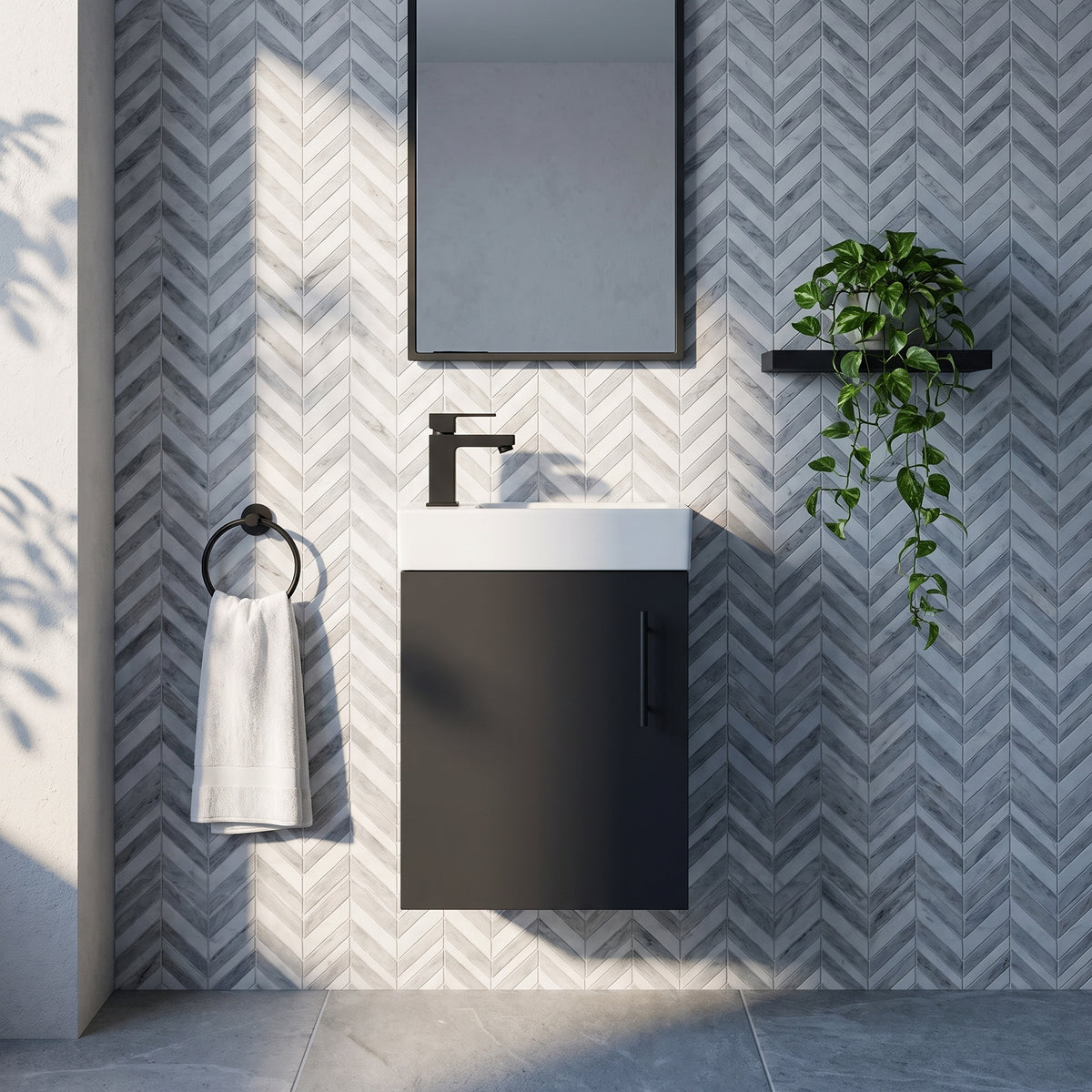Fairford Minimalist Soft Black 400mm Wall Hung Vanity Unit