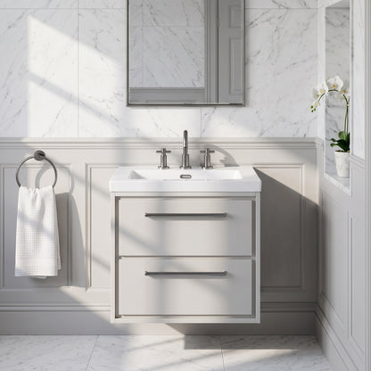 Fairford Tisse Pebble Grey 600mm 2 Drawer Wall Hung Vanity Unit with 3 Tap Hole Basin