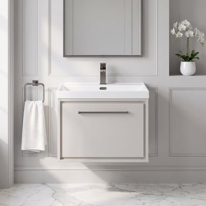 Fairford Tisse Pebble Grey 600mm 1 Drawer Wall Hung Vanity Unit with Thin Edged Basin