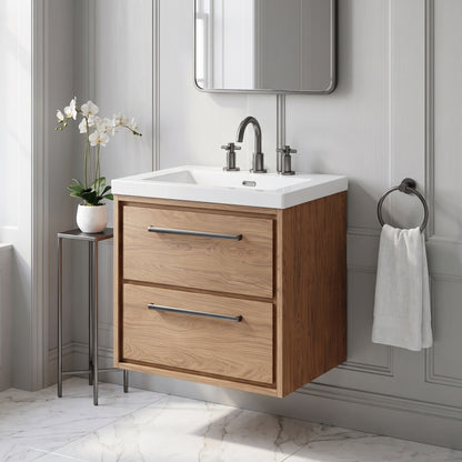 Fairford Tisse Antique Oak 600mm 2 Drawer Wall Hung Vanity Unit with 3 Tap Hole Basin