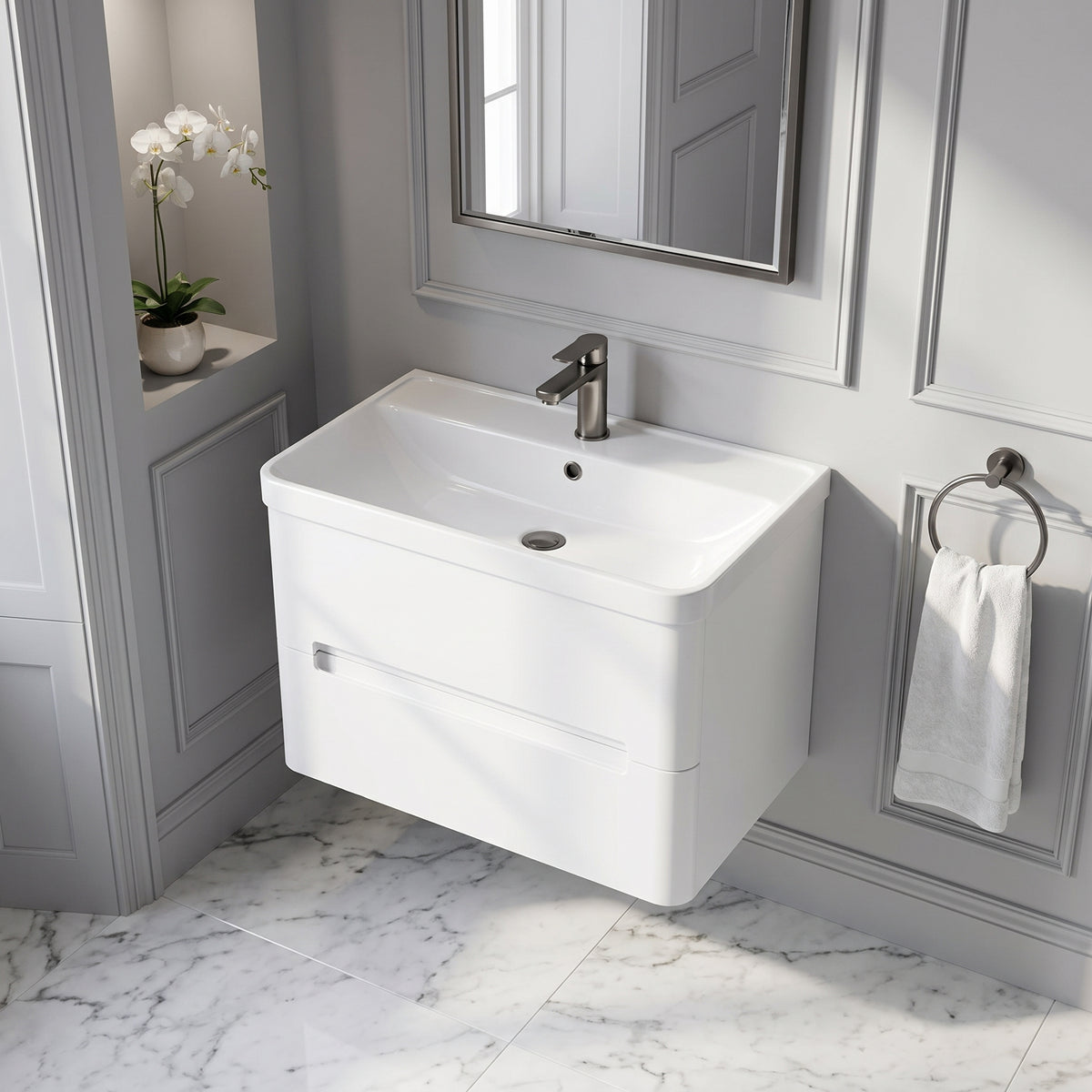 Fairford Rox 800mm Satin White Wall Hung Vanity Unit