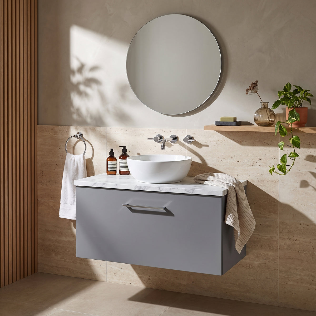 Fairford Aspri Satin Grey 800mm 1 Drawer Wall Hung Vanity Unit with Worktop