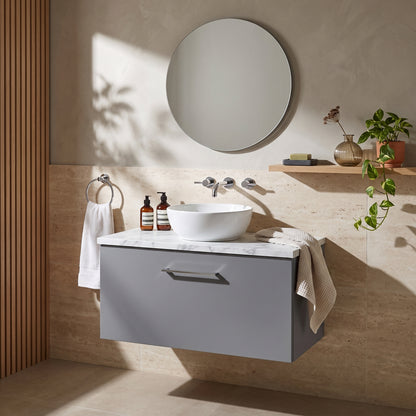 Fairford Aspri Satin Grey 800mm 1 Drawer Wall Hung Vanity Unit with Worktop
