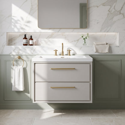 Fairford Tisse Pebble Grey 800mm 2 Drawer Wall Hung Vanity Unit with 3 Tap Hole Basin