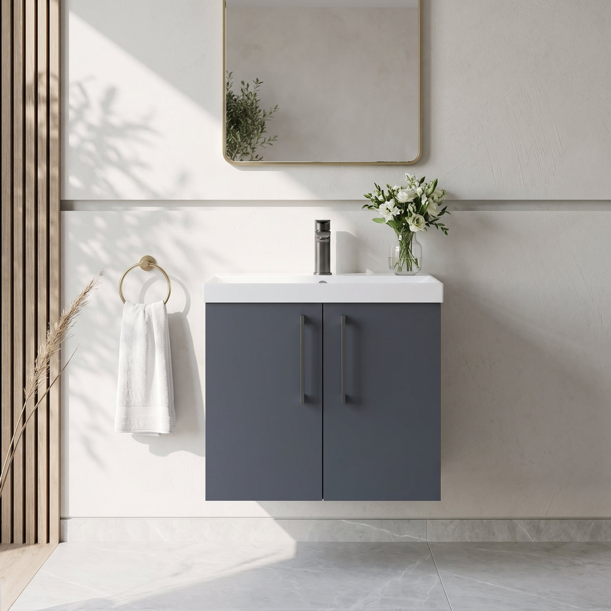 Fairford Aspri Soft Black 600mm 2 Door Wall Hung Vanity Unit