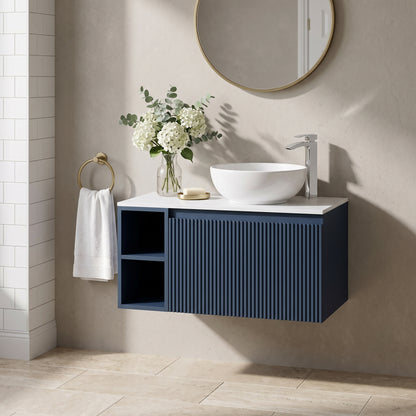 Fairford Sophia Midnight Shadow 800mm Wall Hung Vanity Unit with Left Hand Storage and Worktop