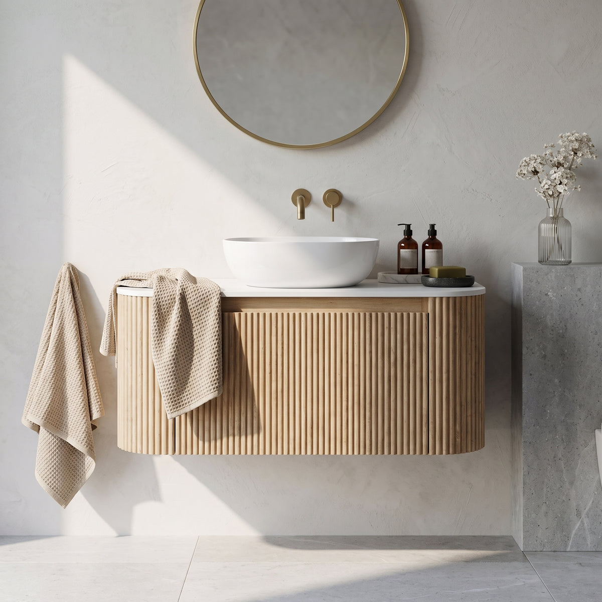 Fairford Sophia Country Oak 870mm Wall Hung Vanity Unit with Worktop