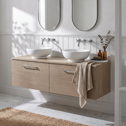 Fairford Aspri Solace Oak 1200mm 2 Drawer Wall Hung Vanity Unit with Worktop