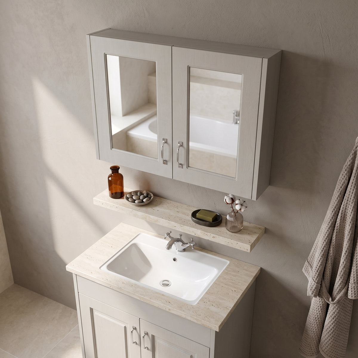 Double Door Mirror Unit Soft Grey