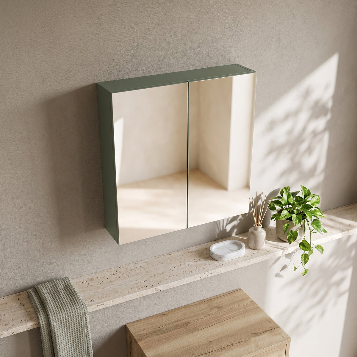 Fairford Aspri 2 600mm Satin Green Mirror Unit