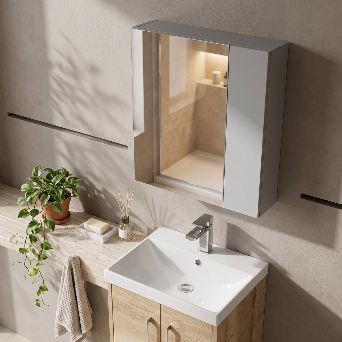 Fairford Aspri Satin Grey 600mm Mirror Cabinet