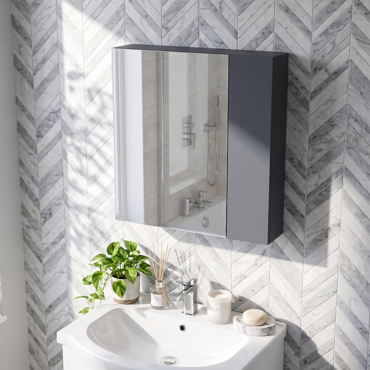 Fairford Aspri Soft Black 600mm Mirror Cabinet
