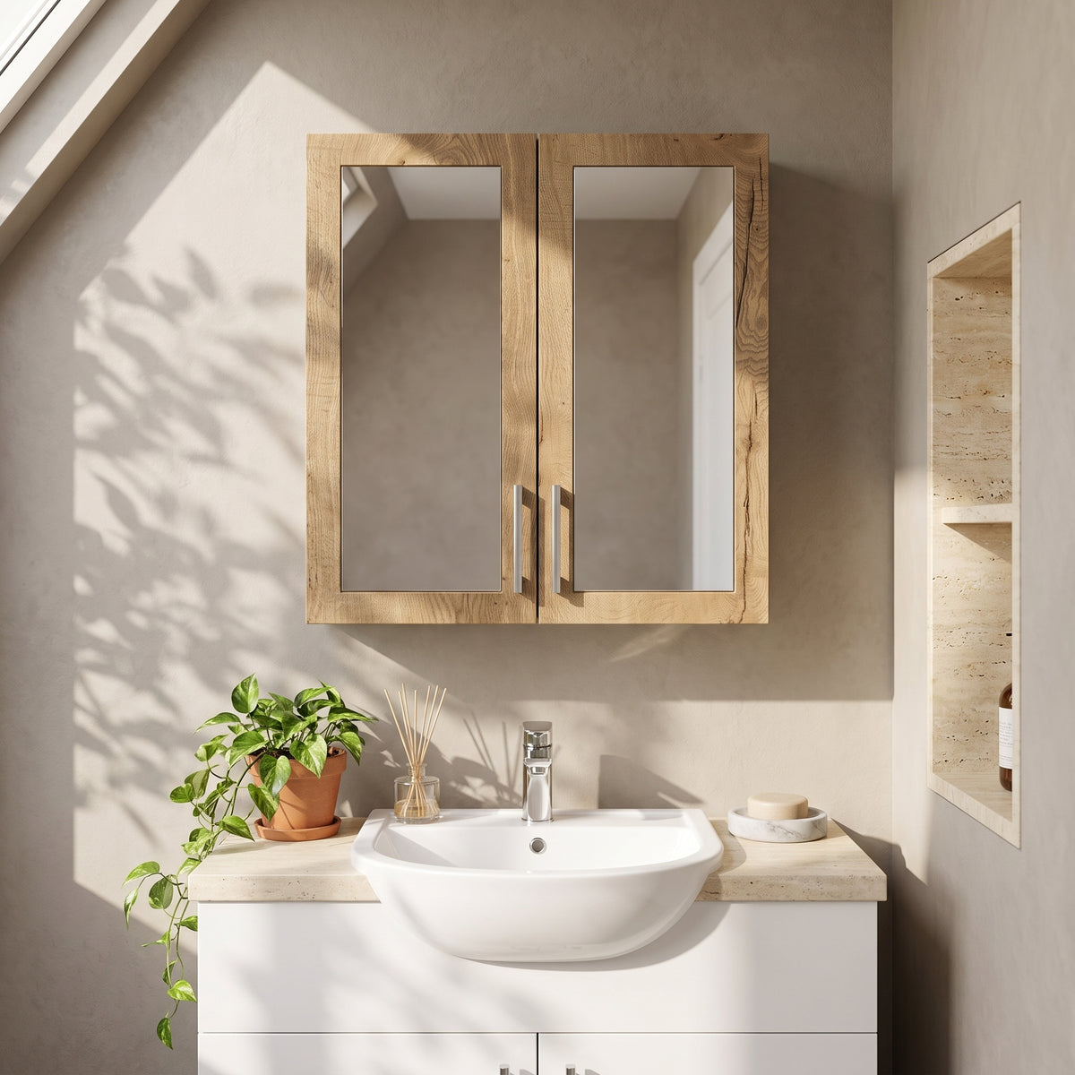 Fairford Union Style Shaker Dark Oak 600mm Mirror Cabinet