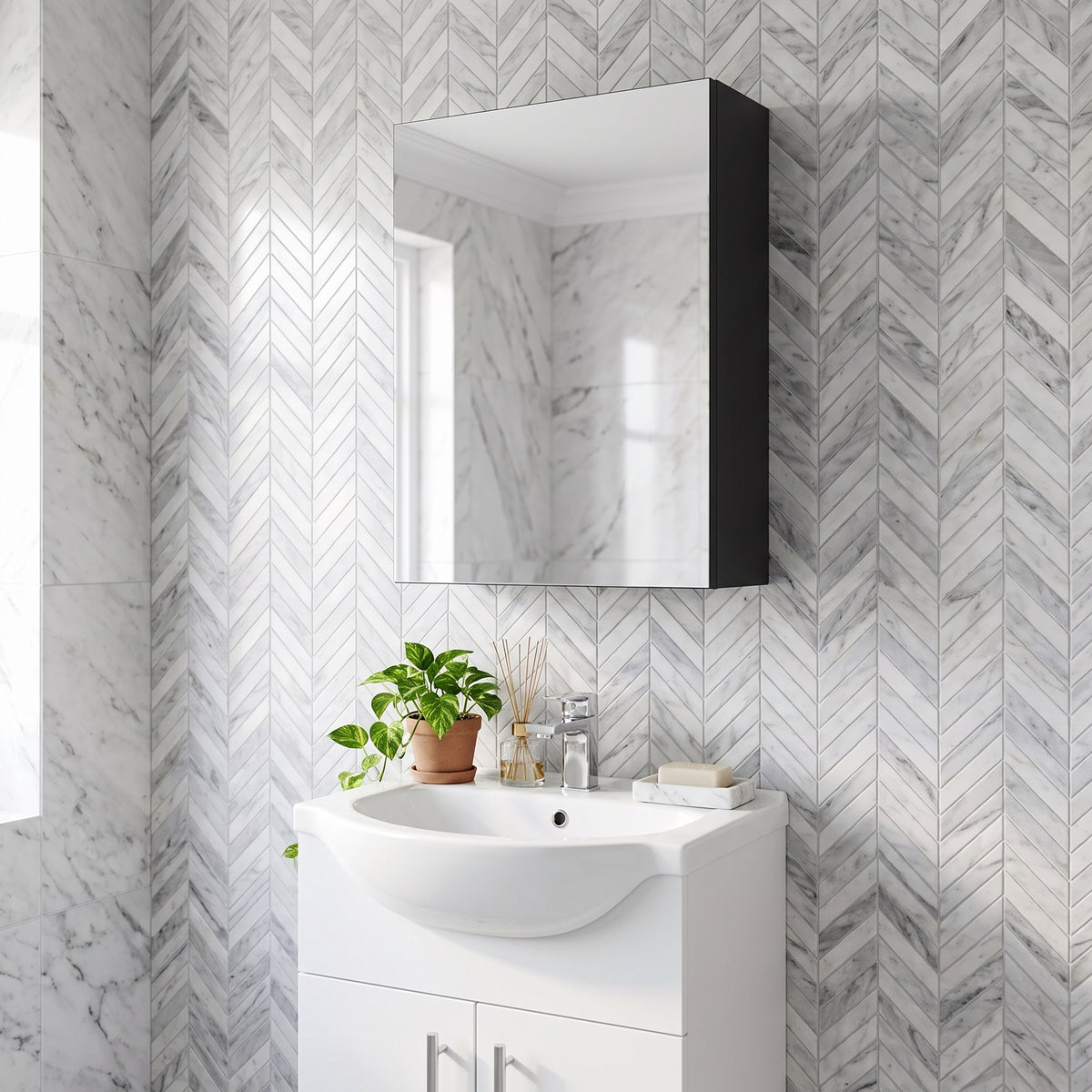 Fairford Union Style Slab Matt Soft Black 400mm Mirror Cabinet