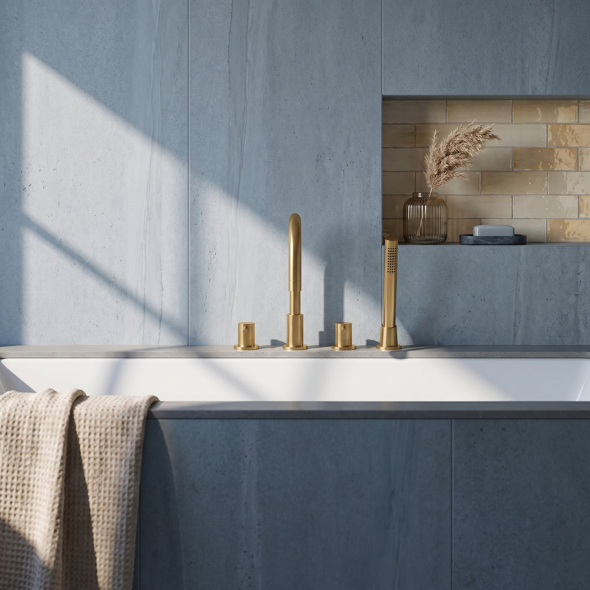 Fairford Element Brushed Brass 4 Hole Bath Shower Mixer
