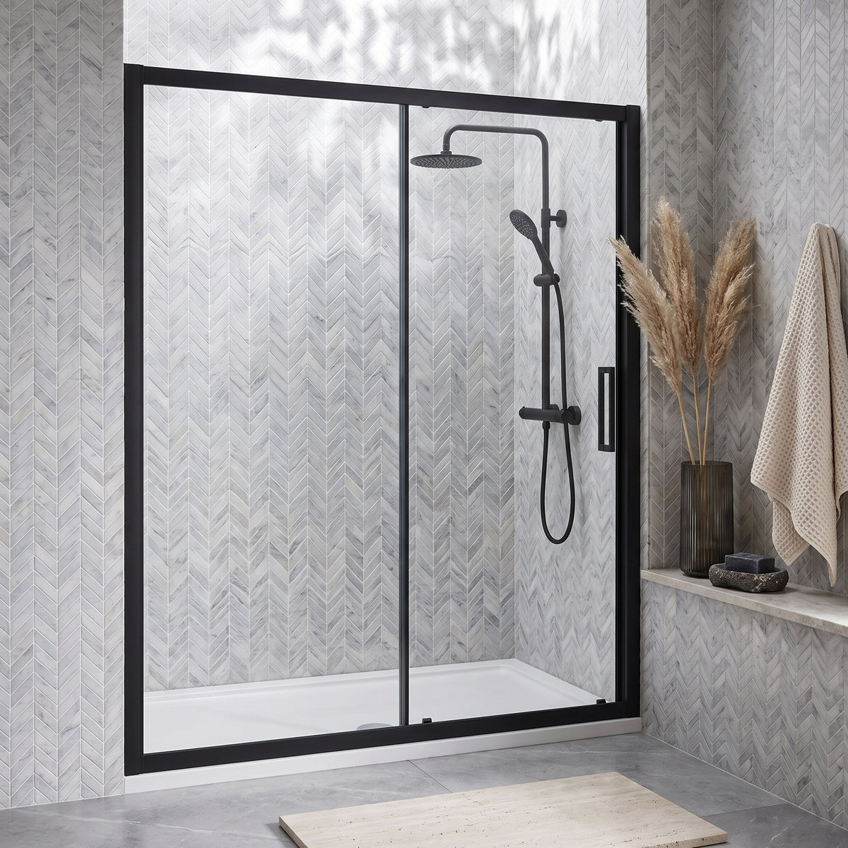 Fairford Pro 8mm 1400mm Matt Black Sliding Shower Door