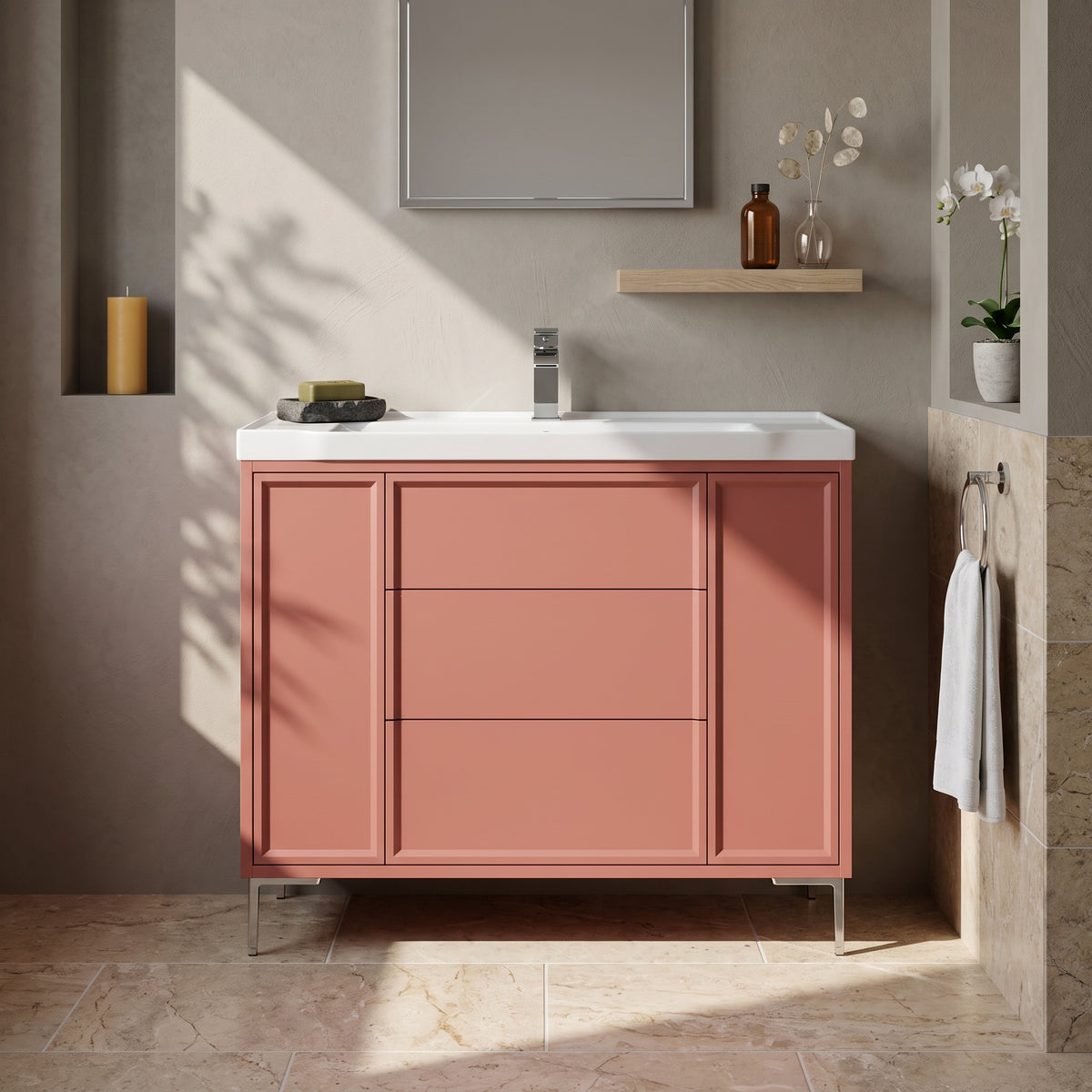 Fairford Elan Dusk Red 1000mm Floorstanding Vanity Unit with Chrome Legs