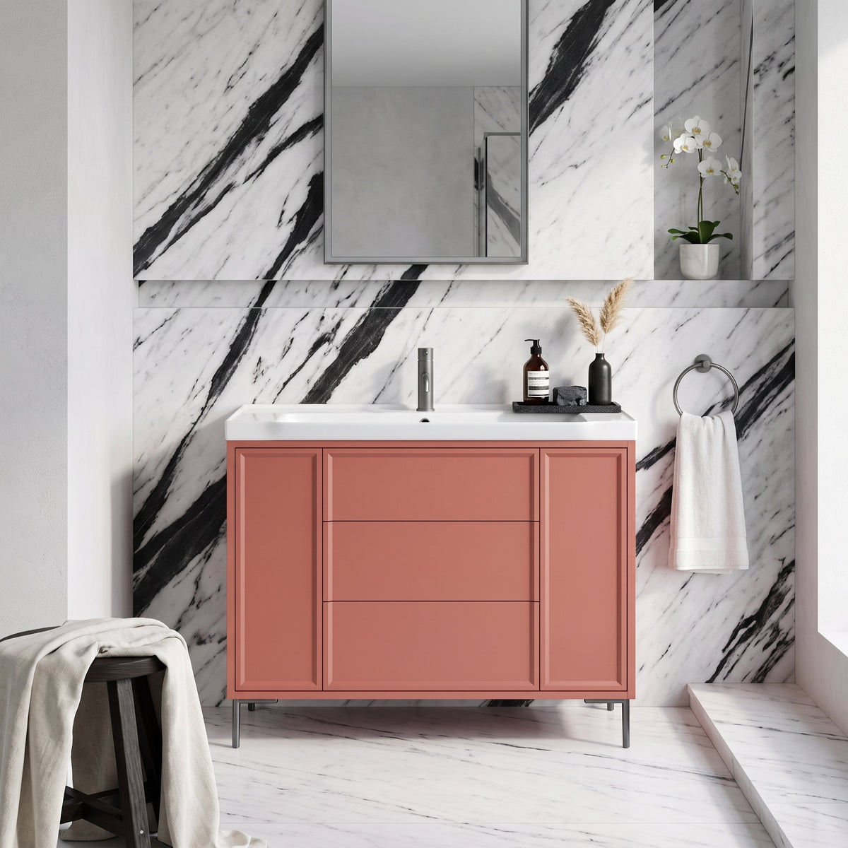 Fairford Elan Dusk Red 1000mm Floorstanding Vanity Unit with Gunmetal Legs