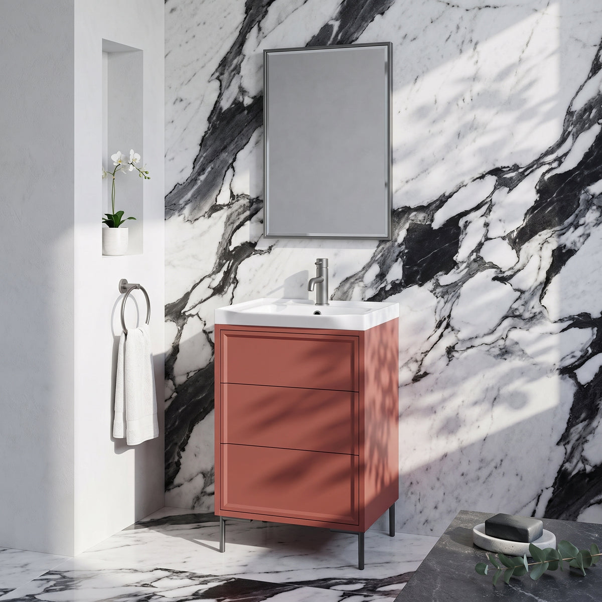 Fairford Elan Dusk Red 500mm Floorstanding Vanity Unit with Gunmetal Legs