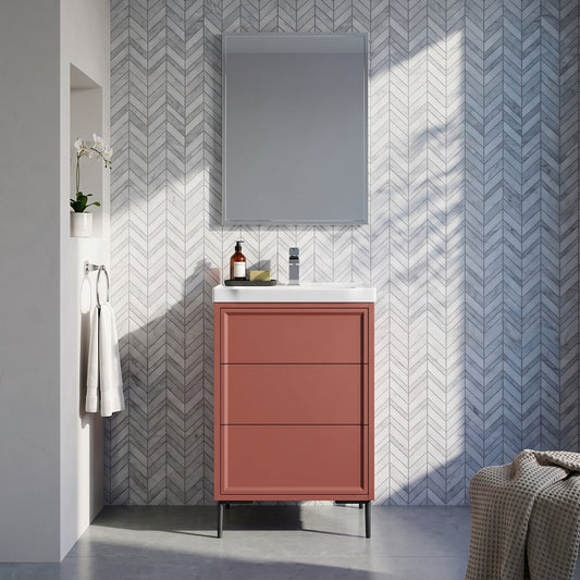 Fairford Elan Dusk Red 500mm Floorstanding Vanity Unit with Matt Black Legs