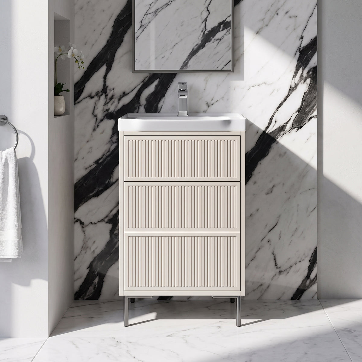 Fairford Elan Fluted Sandstone 500mm Floorstanding Vanity Unit with Gunmetal Legs