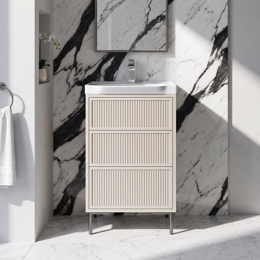 Fairford Elan Fluted Sandstone 500mm Floorstanding Vanity Unit with Gunmetal Legs