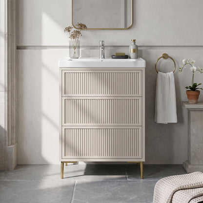 Fairford Elan Fluted Sandstone 600mm Floorstanding Vanity Unit with Brushed Brass Legs