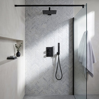 Fairford Una Matt Black Concealed Shower Kit with Overhead and Handset