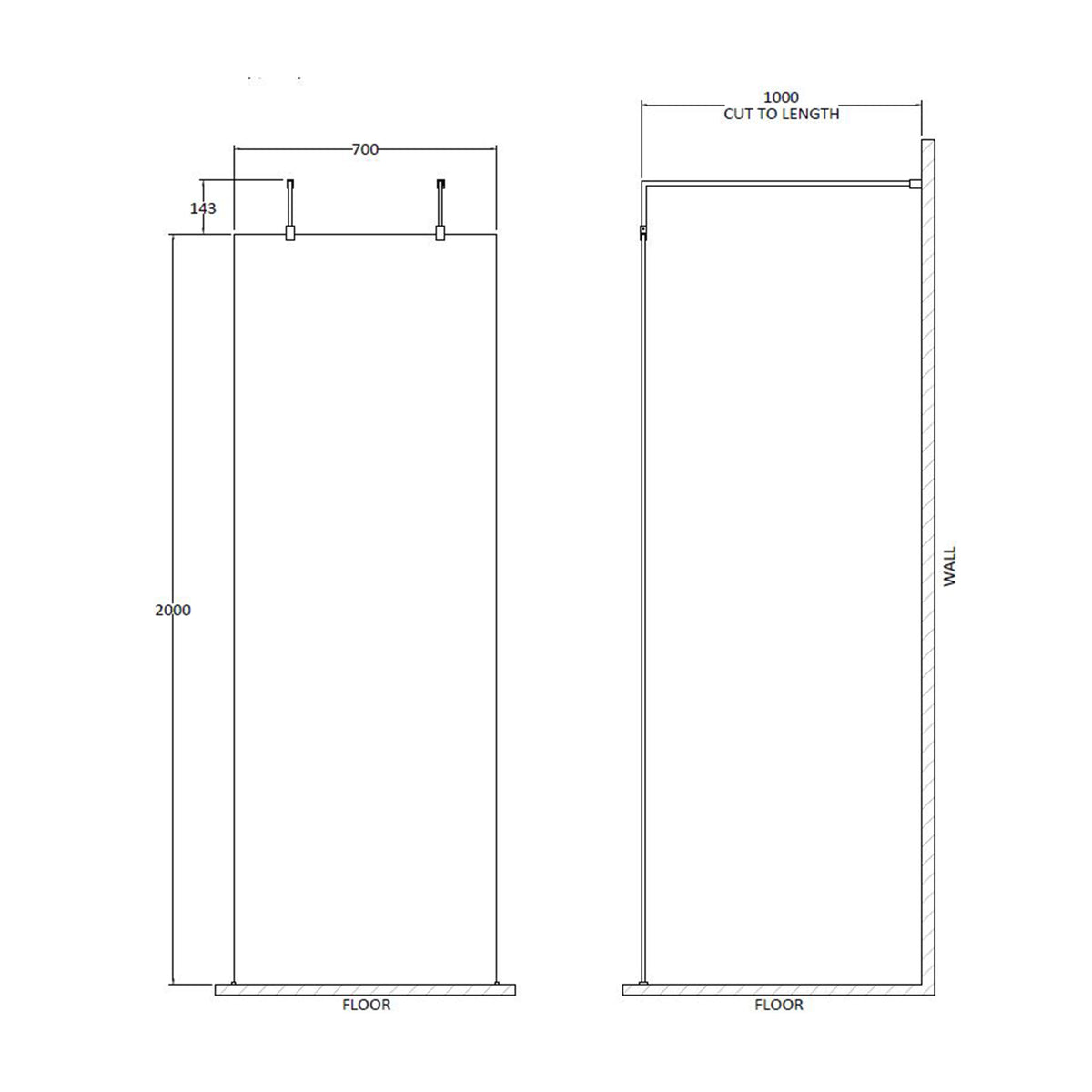 Fairford 700mm 8mm Wetroom Screen, 2 Support Arms, 1950mm